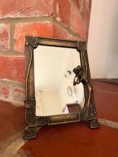 Antique Art Nouveau Solid Brass Freestanding Dressing Table Mirror, circa 1900