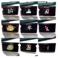 Victorian Hand-Painted Mechanical Magic Lantern Slide with Humorous Scenes
