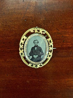 Antique Victorian Mourning Brooch with Original Portrait, 19th Century
