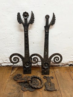 Antique Pair of 19th Century Hand-Forged Iron Door Hinges