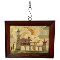 Antique Folk Art Textile Landscape with Castle, circa 1930s