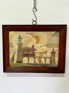 Antique Folk Art Textile Landscape with Castle, circa 1930s