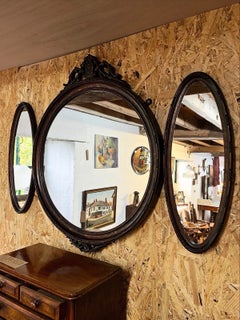 Large Antique 1930s Art Deco Triple Overmantel Mirror
