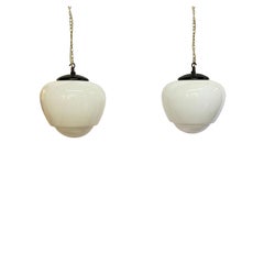 Pair of Mid-Century Opaline Glass Acorn Pendant Lights
