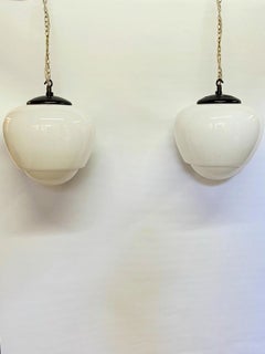 Pair of Mid-Century Opaline Glass Acorn Pendant Lights
