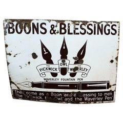 Waverley Fountain Pen Boons & Blessings Pictorial Enamel Advertising Sign, 1910