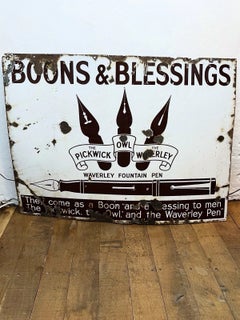 Waverley Fountain Pen Boons & Blessings Pictorial Enamel Advertising Sign, 1910