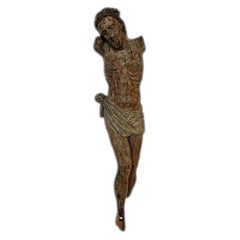 17th Century Religious Polychrome Baroque Style Carved Wood Corpus Christi