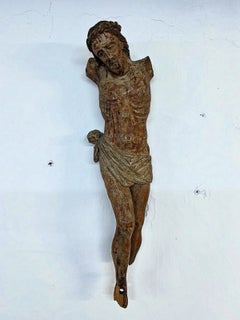 17th Century Religious Polychrome Baroque Style Carved Wood Corpus Christi