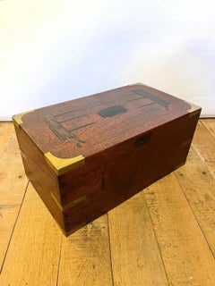 Victorian Campaign Writing Chest with Sailor-Made Maritime Folk Art Decoration