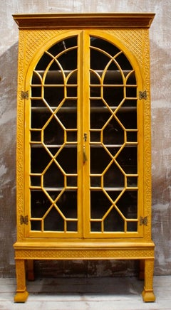 Antique Regency Ochre Astral Glazed Display Cabinet Vitrine