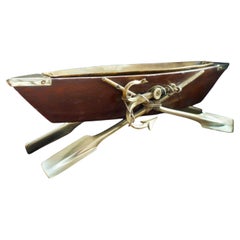 Antique Edwardian Mahogany Nautical Rowing Boat Cruet Centrepiece, circa 1900