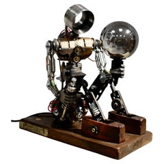 Vintage Mid Century Handcrafted Novelty Steampunk Robot Lamp