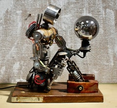 Vintage Mid Century Handcrafted Novelty Steampunk Robot Lamp