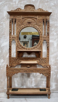 Antique Victorian Carved Oak Green Man Hall Stand, circa 1880