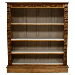 Antique Victorian Carved Oak Open Library Bookcase, circa 1880
