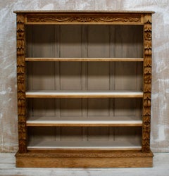 Antique Victorian Carved Oak Open Library Bookcase, circa 1880