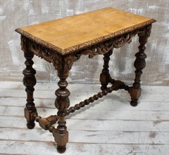 Antique Victorian Carved English Oak Hall Table, circa 1880