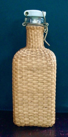 Antique Rattan-Wrapped Travel Drinks Decanter, circa 1900
