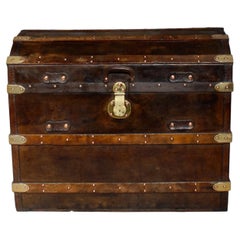 Antique Victorian Dome-Topped Leather-Bound Steamer Trunk, circa 1860