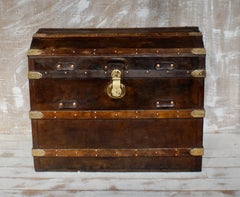 Antique Victorian Dome-Topped Leather-Bound Steamer Trunk, circa 1860
