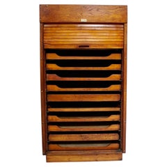 Antique Edwardian Oak Tambour Plan Chest by Warings, circa 1910