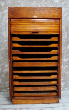 Antique Edwardian Oak Tambour Plan Chest by Warings, circa 1910