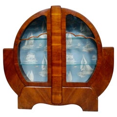 Vitrine circulaire Art déco en noyer, vers 1920