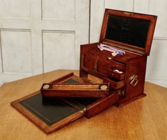 Antique Victorian Oak Fitted Stationery Box with Writing Slope, circa 1890