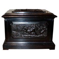 Antique Carved Black Forest Humidor with Wild Boar, circa 1870