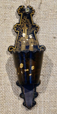 Antique Lacquered Chinoiserie Papier-Mâché Match Holder and Striker, circa 1890