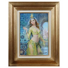 Konstantin Razumov, «Odalisca con sarong amarillo», óleo firmado