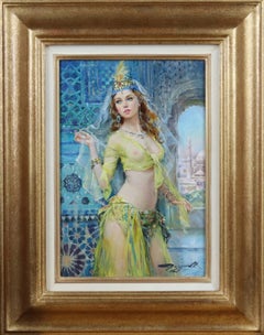 Konstantin Razumov, «Odalisca con sarong amarillo», óleo firmado