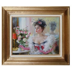 Konstantin Razumov, «Mujer en un café con boa de plumas», óleo
