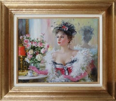 Konstantin Razumov, «Mujer en un café con boa de plumas», óleo