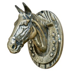 Antique Heavy Victorian Brass Horse Head Wall Plaque