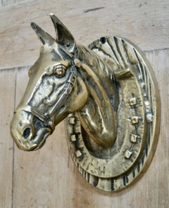 Antique Heavy Victorian Brass Horse Head Wall Plaque