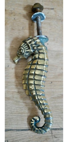 Antique Edwardian British Brass Seahorse Door Knocker, Early 1900s