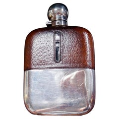 Antique James Dixon & Sons Silver-Plated Leather-Bound Hip Flask, circa 1920