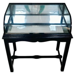 Victorian Ebonised Oak Bow-Fronted Display Cabinet, circa 1900