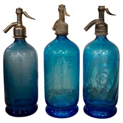 Vintage French P. Gouyette Glass Soda Syphon Bottles, circa 1930