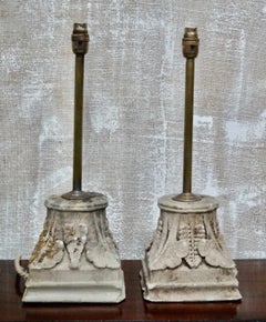 Antique Sandstone Corinthian Table Lamps, Pair, circa 1910