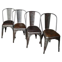 Sedie da bistrot in acciaio in stile Tolix francese della metà del secolo, set da quattro, intorno al 1960
