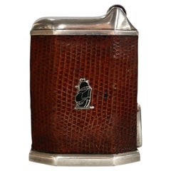 Rare French Flaminaire Gentry Silver Plate and Leather Table Lighter