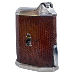 Rare French Flaminaire Gentry Silver Plate and Leather Table Lighter