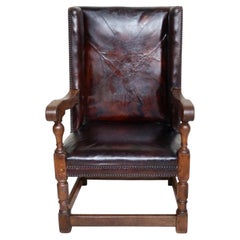 Early Victorian Oak and Original Leather Library Armchair, circa 1840