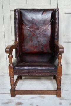 Early Victorian Oak and Original Leather Library Armchair, circa 1840