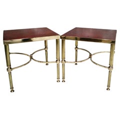 Pair of Antique Brass and Tooled Leather Side Tables, circa 1900