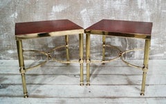 Pair of Antique Brass and Tooled Leather Side Tables, circa 1900