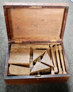 Victorian Architectural Wooden Building Blocks in Original Box, circa 1880